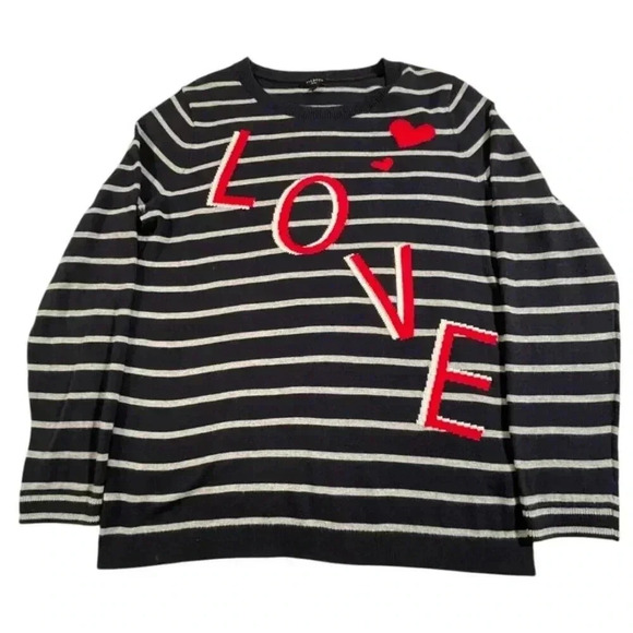 Talbots Petite Indigo Blue Crew Neck-Love Stripe Sweater SIZE-MP - Picture 1 of 7
